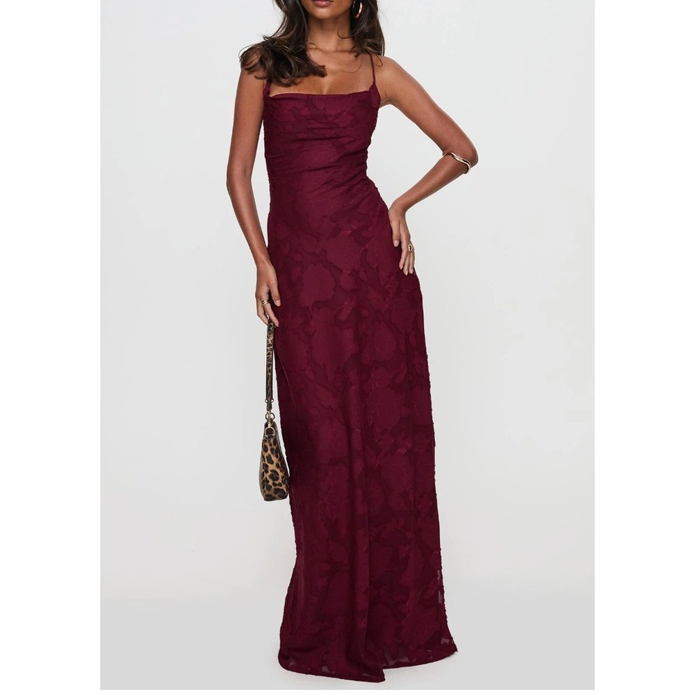 NEW Princess Polly Celena Petite Maxi Dress Burgundy Burnout Floral US 4